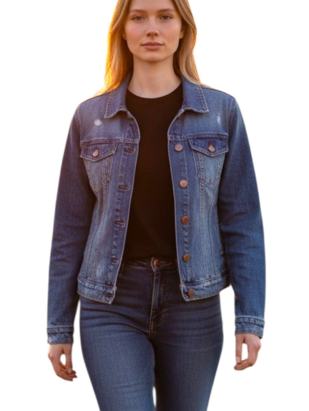 American Eagle Distressed Medium Wash Denim Trucker Jacket - Women’s Size XS
